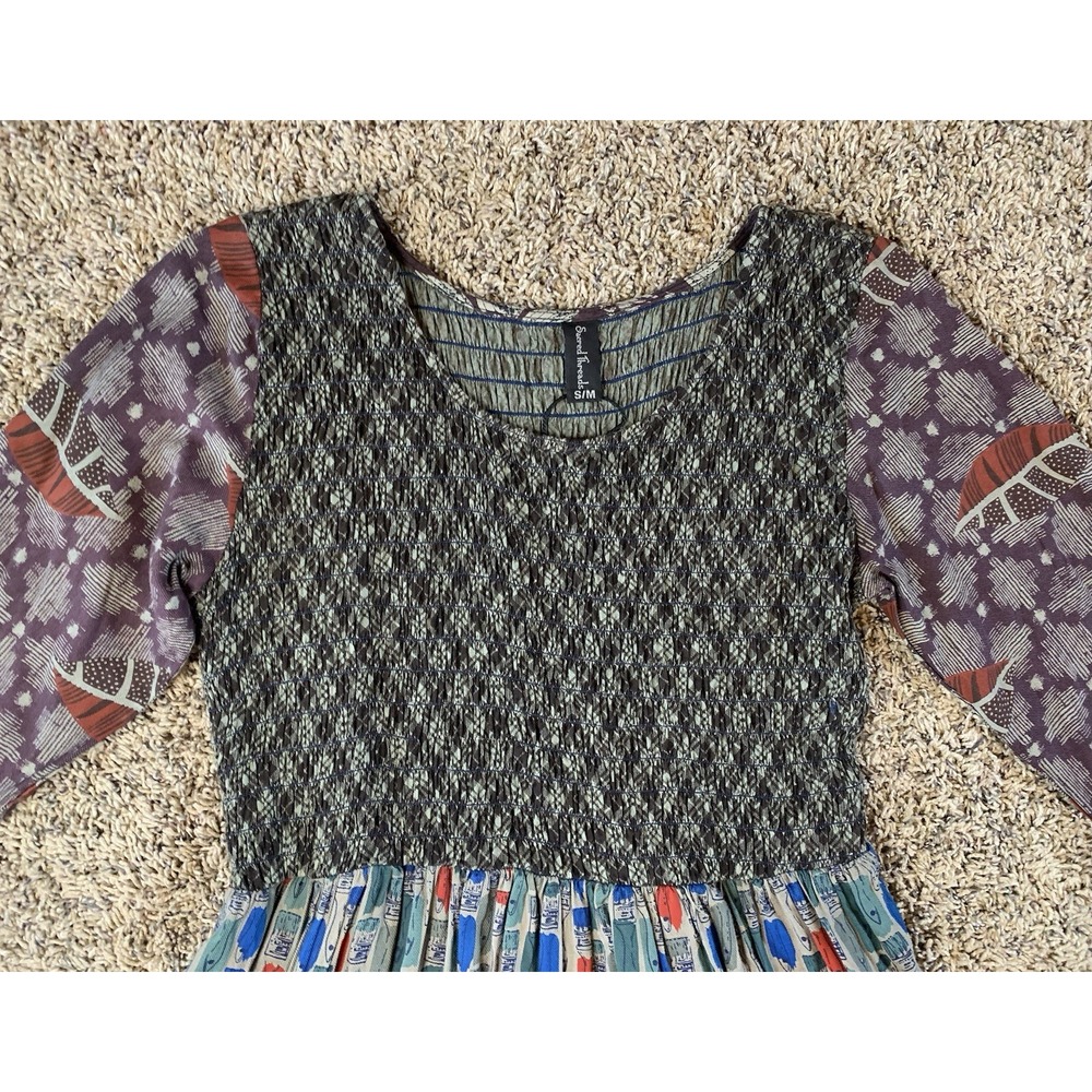 Sacred Threads Patchwork Dress Women S/M Paint Brush‎ Art AOP A Line Boho Hippie - Picture 2 of 10